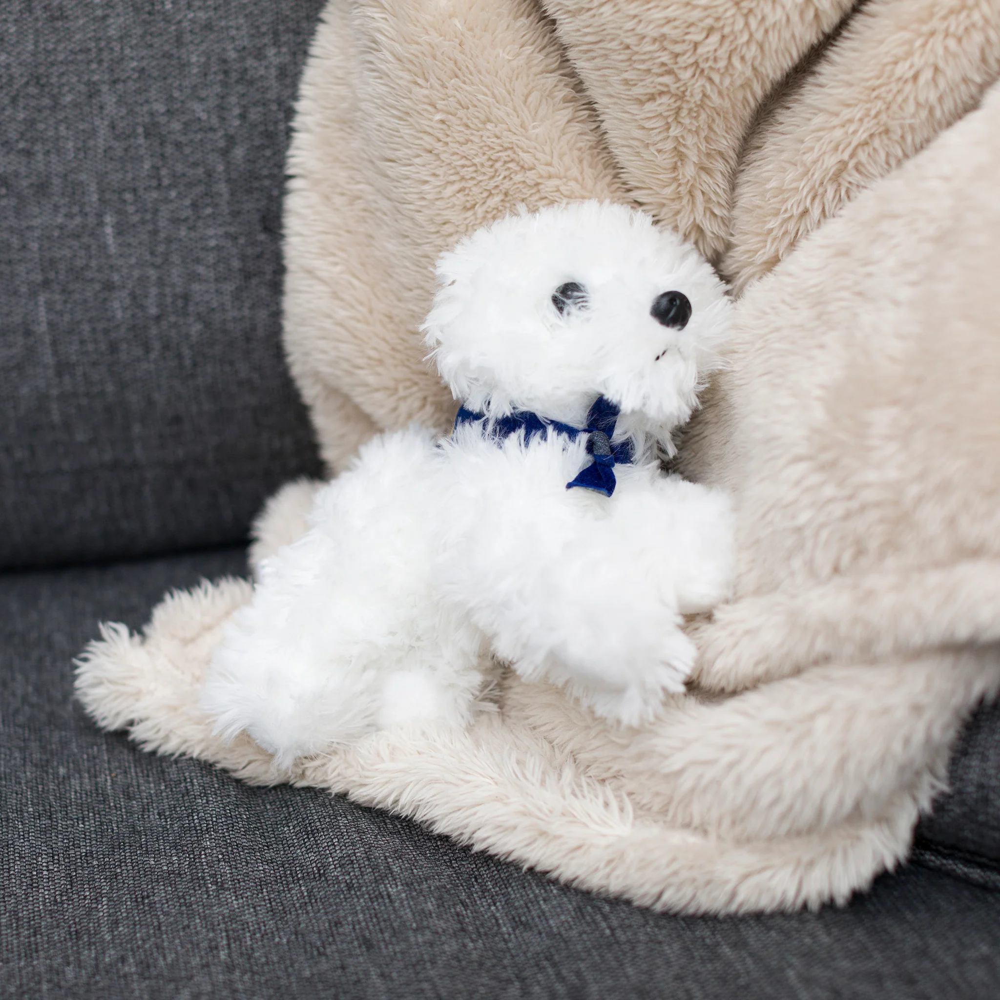 White Fluffy Dog with Mane 'n Tail Blue Bandana - Image 4